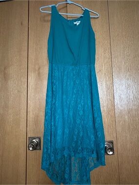 Pinky Teal Lace High-Low Dress